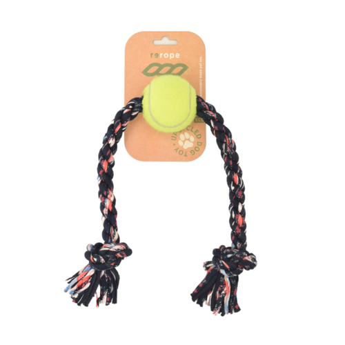 ReRope Medium Knotty with Tennis Ball Upcycled Fabric Rope Dog Toys