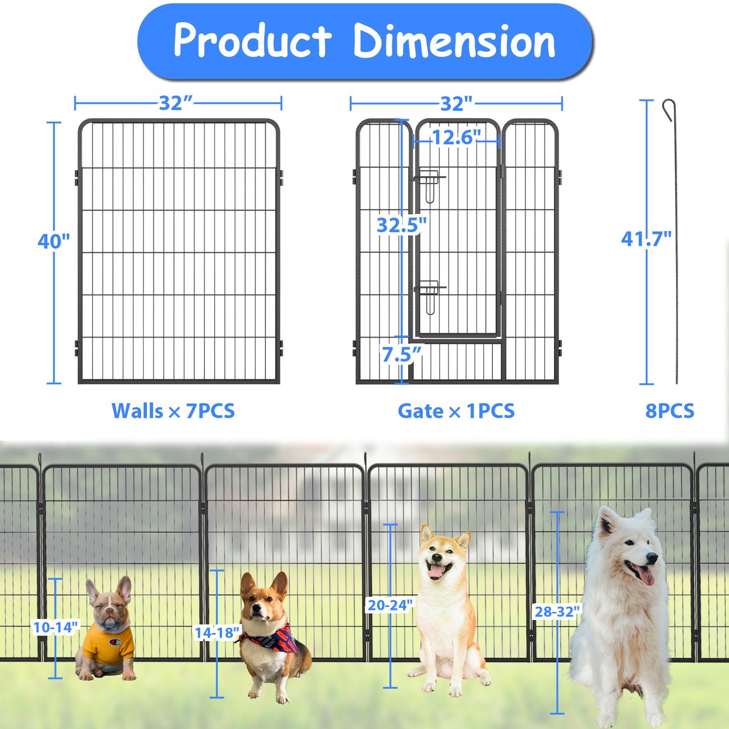 Dog Playpen Outdoor, 16 Panels Dog Pen 40"