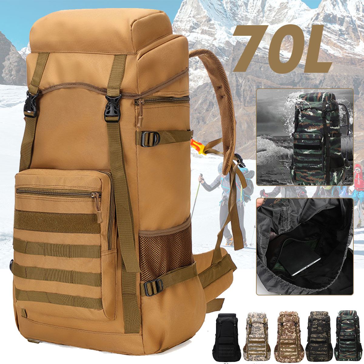 Waterproof Outdoor Camping 70L Military Backpack